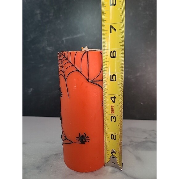 Happy Halloween Spider Black And Orange Pillar Candle - Picture 9 of 11